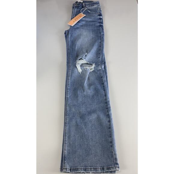 RISEN High Rise Distressed Ripped Wide Leg Baggy Jeans 7/28 Medium Wash - Picture 5 of 16